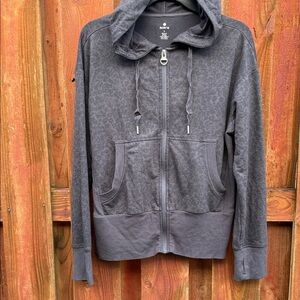 Apana Charcoal Zip Hoodie with Subtle Tonal Pattern Size L